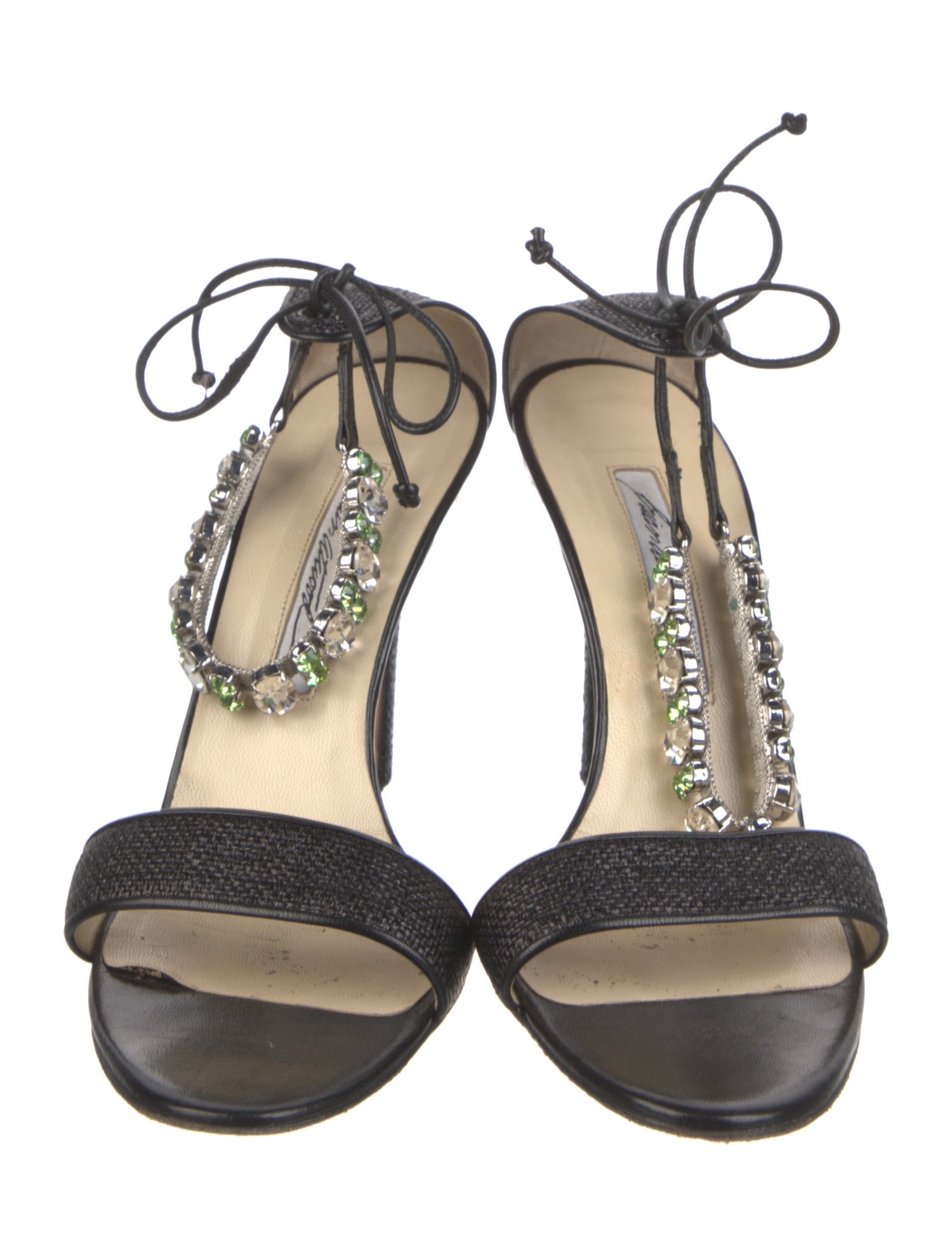 Brian Atwood Leather Crystal Embellishments Sandals